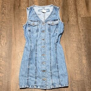 Vintage Z Cavaricci Denim Button Front Mini Dress 90s Sleeveless Size 6